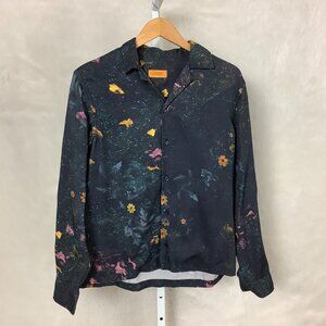 Saturdays NYC Long Sleeve Navy Blue Floral Collared Button Front Shirt S